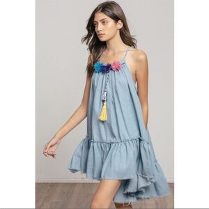 misa - dali dress sleeveless pom pom chambray loose oversized vacation fun M